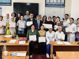 Schulung der Mitarbeiterinnen und Mitarbeiter der Augenabteilung an der Karabolo Klinik in Duschanbe